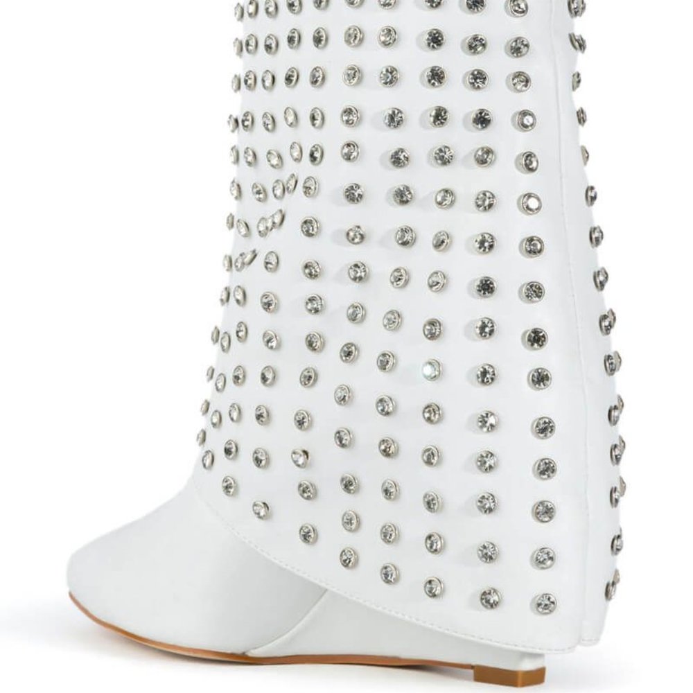 Callie Dripped & Draped Rhinestone Wedge White Ankle Bootie 8.5 - Picture 4 of 6